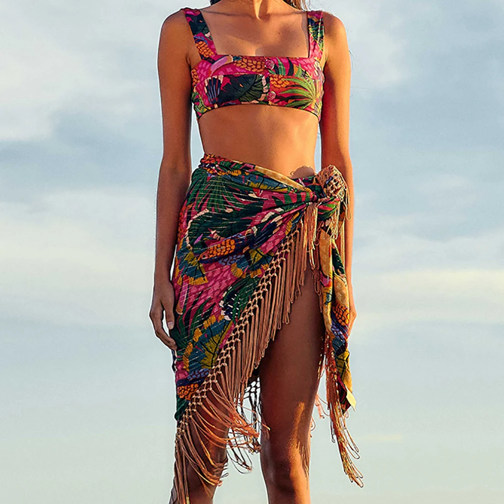 Top Trends: Vintage Swimsuit Fashion Print Bikini Summer Beach And Cover Up 2 Pieces Tankini Women Swimming Suits Swimwear Tie Dye Lace 2023 Shoppable Styles