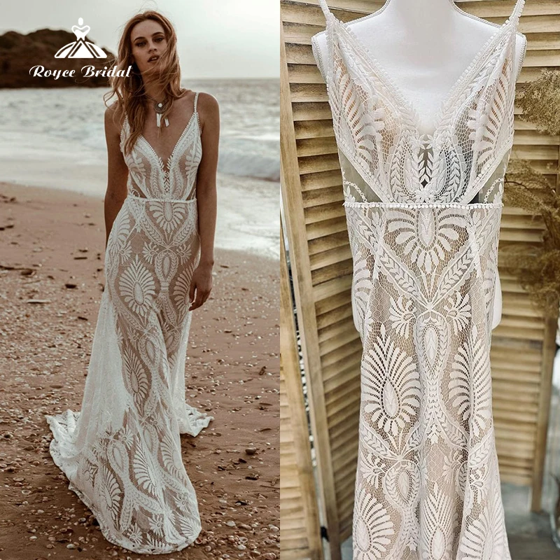 Top Trends: Boho Mermaid Wedding Dresses For Women Bride Gowns Sexy V-neck Spaghetti Straps Backless Lace Sweep Belt Vestidos De Novia Robe Shoppable Styles