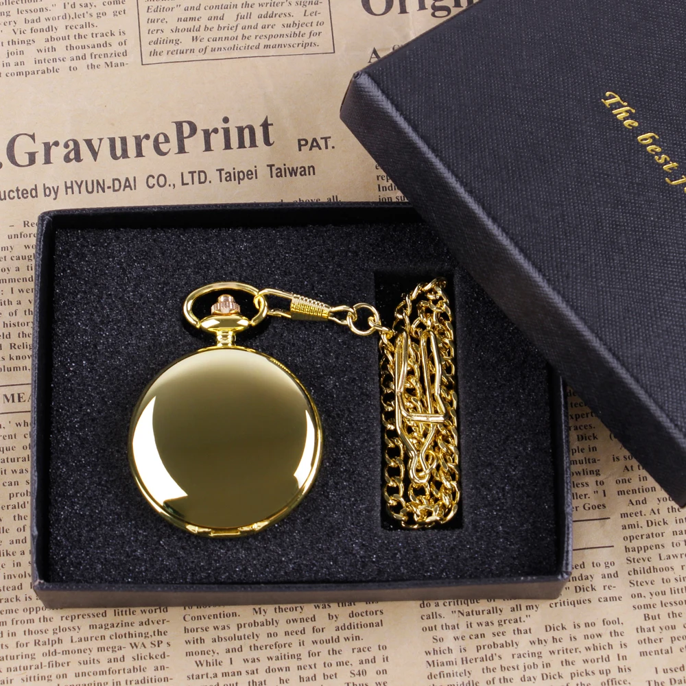 Top Trends: Luxury Gold Quartz Pocket Watch Gift Box Set For Family Fashion Casual Necklace Pendant Unisex Pocket&amp;Fob Chain Watches With Box Shoppable Styles