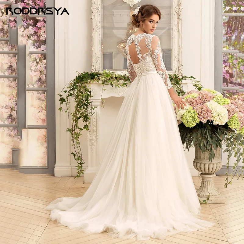 Top Trends: RODDRSYA Illusion Lace Back Wedding Dresses O-Neck Applique Vestidos De Noiva Mariage Bridal Gowns For Women Custom Made Civil Shoppable Styles