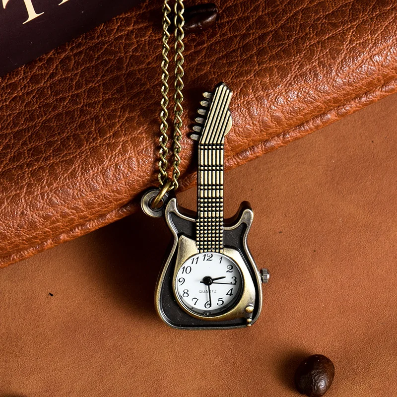 Top Trends: Vintage Small Dial Quartz Pocket Watch For Men Women Music Guitar Fob Chain Pendant Necklace Clock For Collection Gift Shoppable Styles