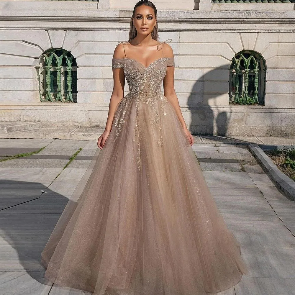 Top Trends: Duricve Shiny Crystal Long Tulle Prom Dresses 2023 Sexy Off Shoulder Lace Appliques A Line Saudi Arabic Party Evening Dresses Shoppable Styles