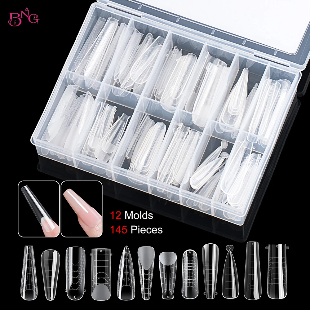 Top Trends: BNG 98 / 145Pcs Dual Form Nail Mold Set Full Cover Nail Extension Tip Acrylic Top Forms Quick Building Molds For Poly Nail Gel Shoppable Styles