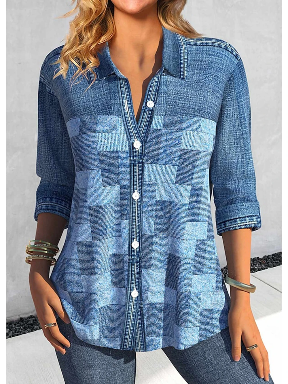 Top Trends: Women's Shirt Blouse Plaid Yellow Blue Purple Print Button Long Sleeve Casual Fashion Shirt Collar Fit Spring & Fall Tops Shoppable Styles