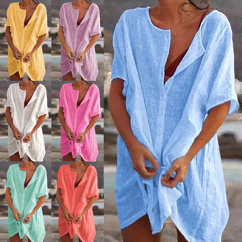 Top Trends: Women's Blouse Beach Shirt Summer Tops Casual Cover-ups Mini Dresses Fashion Solid Loose Tunics Female Swimwear Shoppable Styles