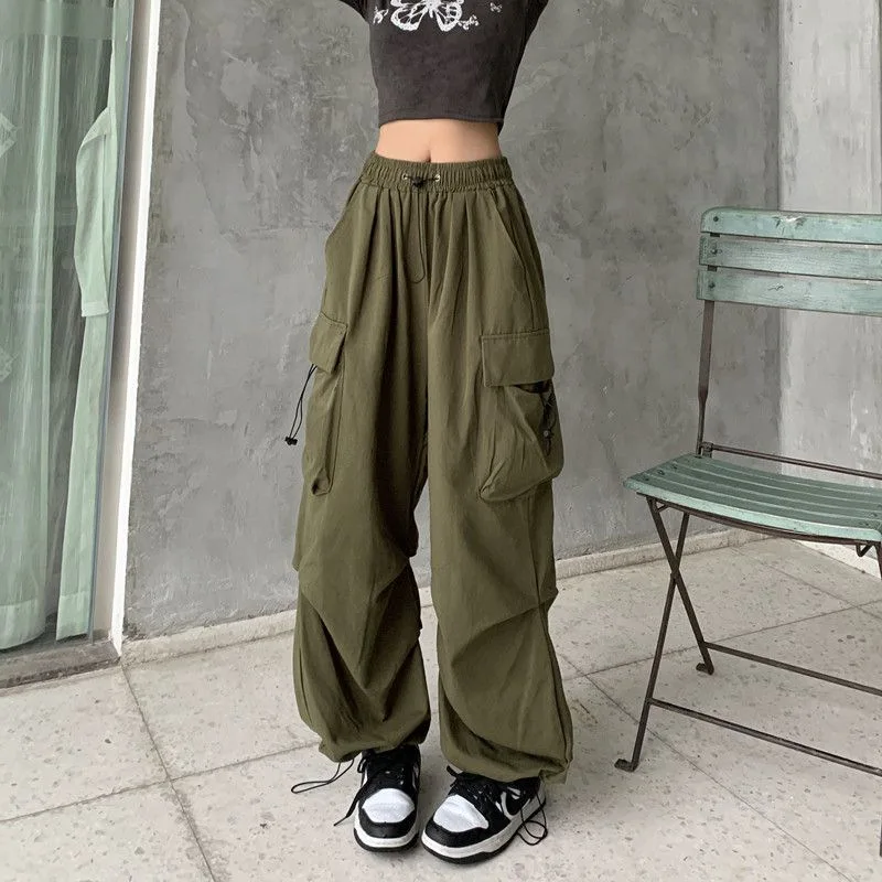 Top Trends: Y2K Trousers Women Cargo Pants Straight Wide Leg Drawstring Oversize Pockets Kpop High Waisted Breathable Solid Color Sweatpants Shoppable Styles