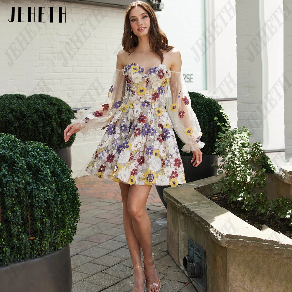 Top Trends: JEHETH Prom Dress For Women 2023 Mini Floral Homecoming Flowers Detachable Sleeves Party Backless Evening Gown Vestidos De Gala Shoppable Styles