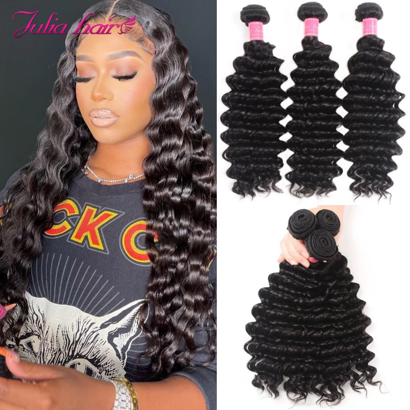 Top Trends: Ali Julia Human Hair Deep Wave Brazilian Hair Weave Bundles 12 To 26 Inch Remy Hair Extensions Natural Color 1 / 3 / 4 Bundles Deals Shoppable Styles