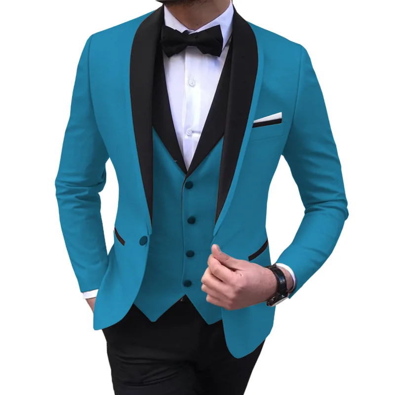 Top Trends: Blue Slit Mens Suits 3 Piece Black Shawl Lapel Casual Tuxedos For Wedding Groomsmen Suits Men 2020 (blazer+ vest+ pants) Shoppable Styles