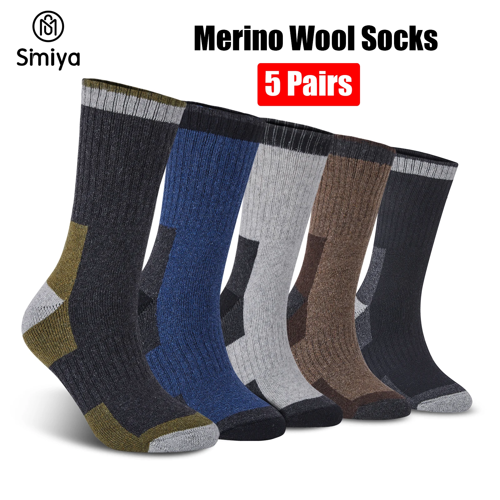 Top Trends: SIMIYA 5 Pairs Merino Wool Socks For Men Hiking Socks Winter Wool Warm Socks Breathable Crew Thermal Socks Against Cold(US 7-13) Shoppable Styles