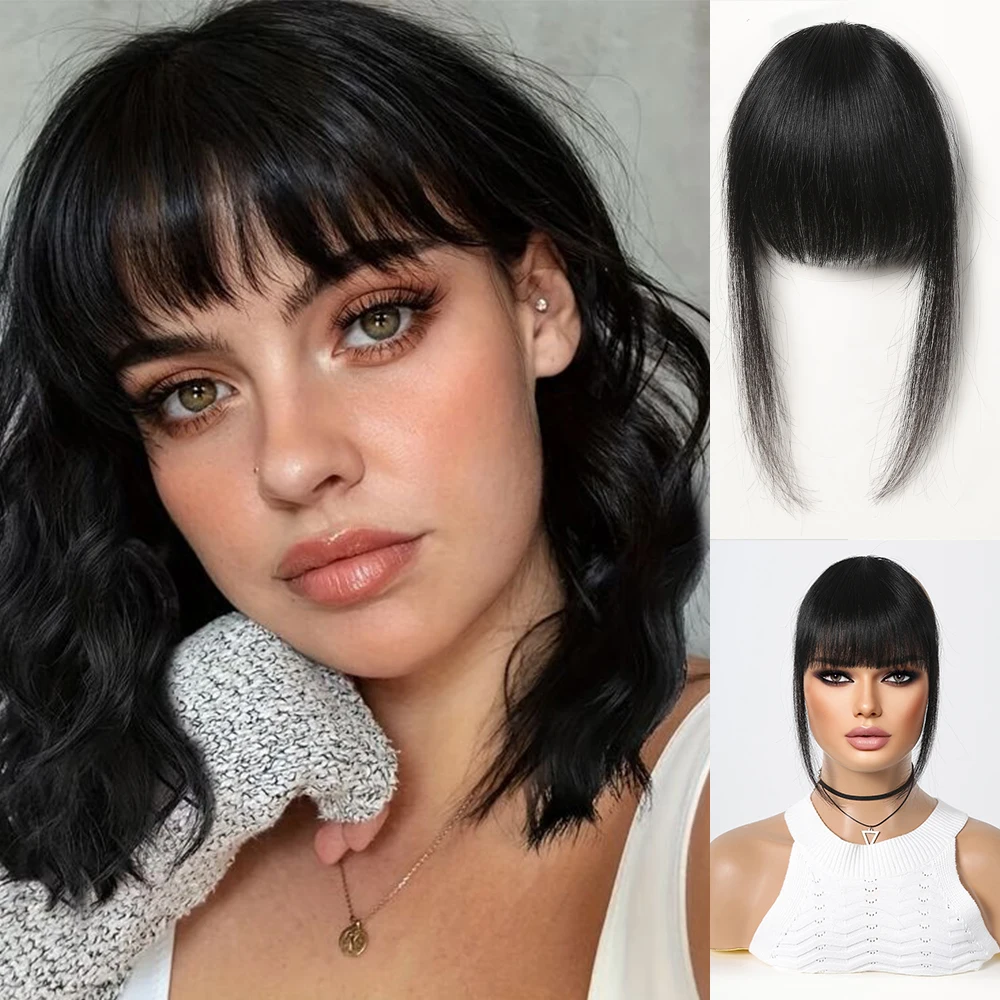 Top Trends: Human Hair Air Fringe Bangs Clips In Natural Black Straight Remy Human Hair Bangs Extensions Hairpieces For Women One Piece Bang Shoppable Styles