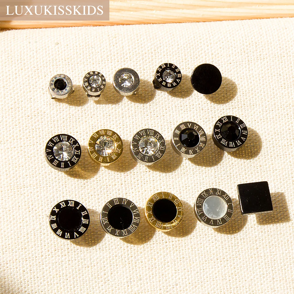 Top Trends: LUXUKISSKIDS Roman Numerals Men's Earrings Gothic Black Studs Steel Korean Fashion For Women 2023 Trendy Punk CZ Hiphop Piercing Shoppable Styles