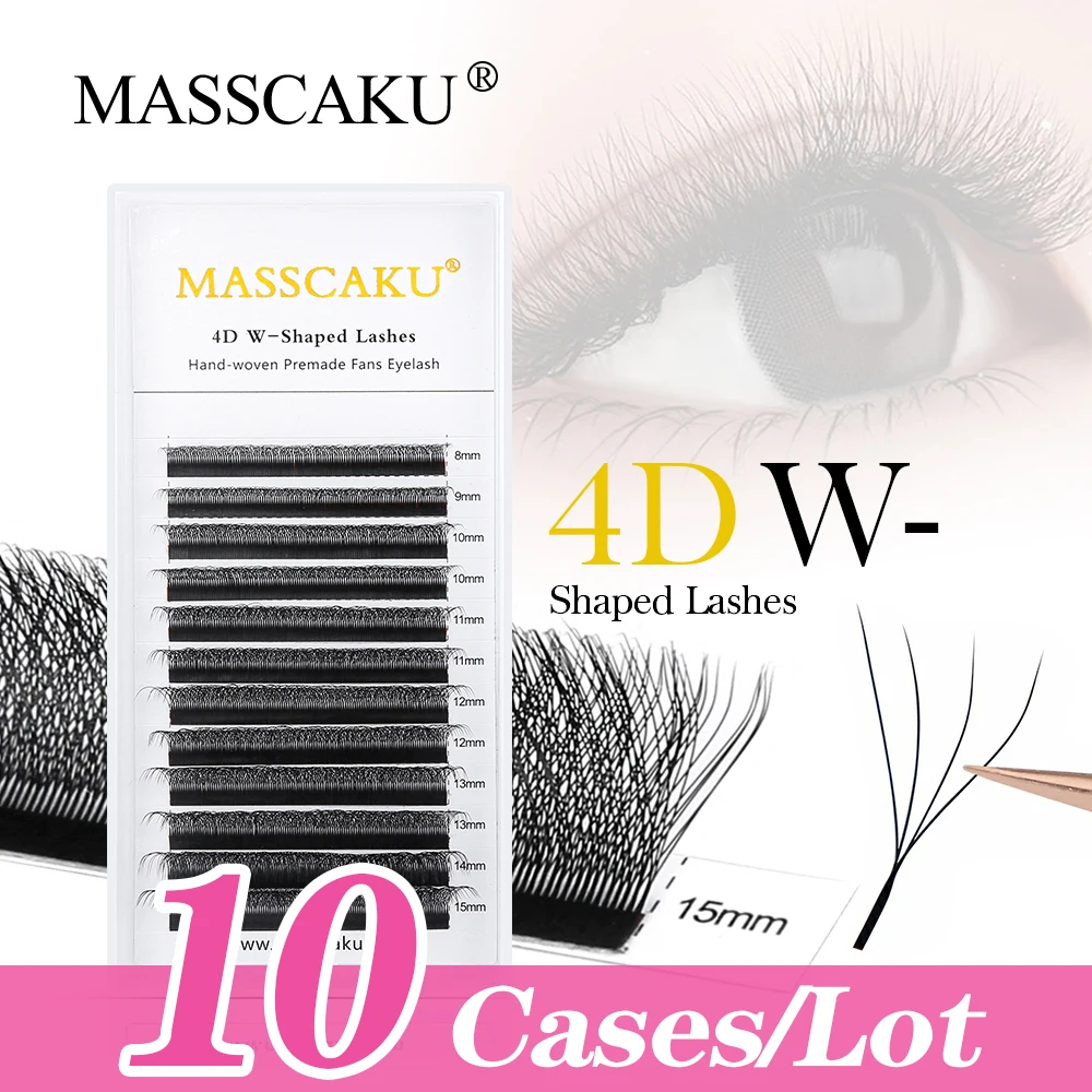 Top Trends: 10case / lot MASSCAKU Super Soft 12Lines 3D W Individual Eyelashes Extension Comfortable Premade Volume Fans W Shape Lashes Shoppable Styles