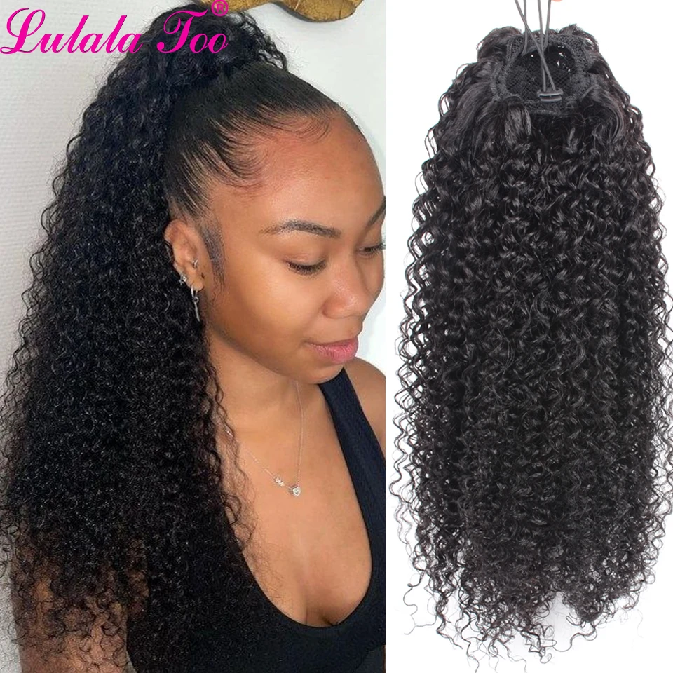 Top Trends: Drawstring Kinky Curly Ponytail With Brazilian Clips Human Hair Remy Indian Hair Extensions Pony Tail For Black Women Shoppable Styles