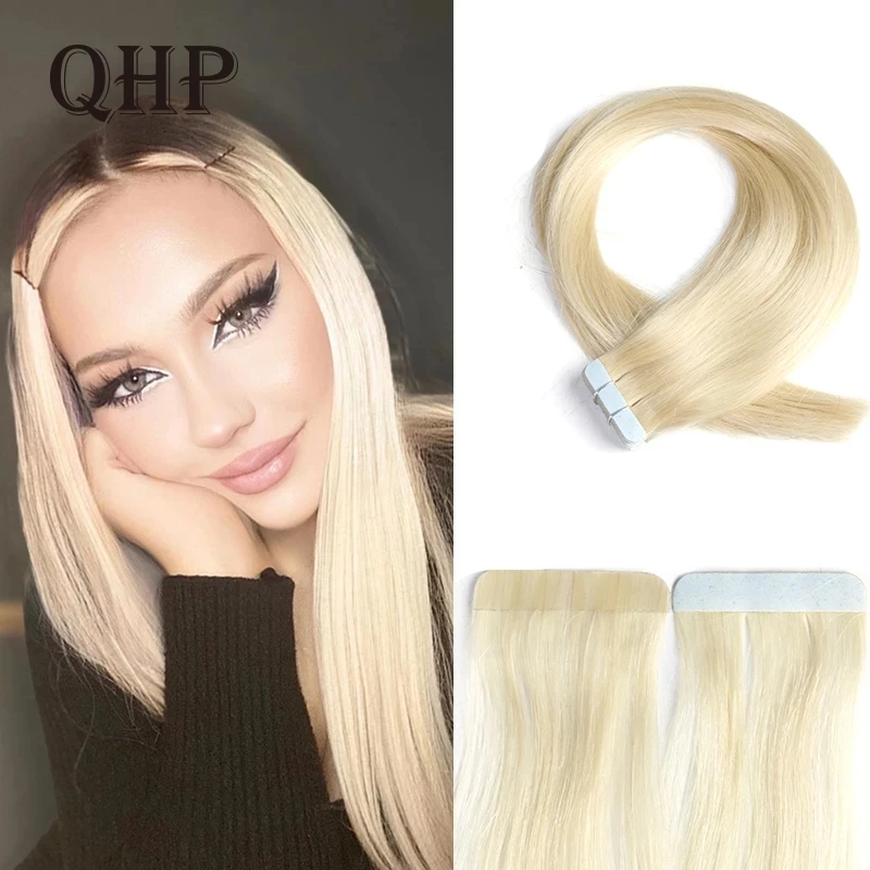 Top Trends: QHP Tape Hair Extensions Remy Human Hair Machine-made Remy Double Sided Adhesive Tape Extensions Hair 20pcs / pack Hair Skin Weft Shoppable Styles