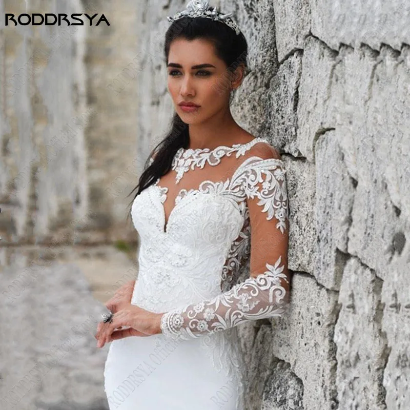 Top Trends: RODDRSYA Mermaid Wedding Dress Illusion Scoop Lace Back Buttons Vestidos De Noiva Mariage Bridal Gown Bride Satin Applique Train Shoppable Styles - Image 6