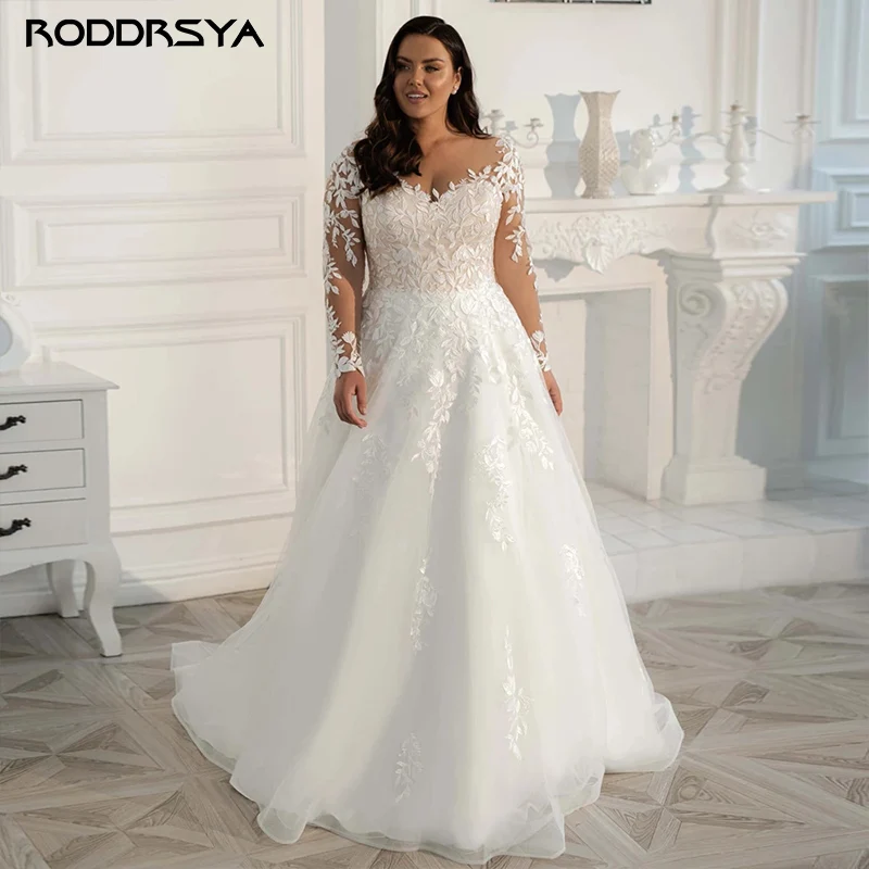 Top Trends: RODDRSYA Plus Size Wedding Dress Elegant Long Sleeves Lace Bride Dress 2023 Tulle Applique Sweep Train A-Line Robe De Mariée Shoppable Styles