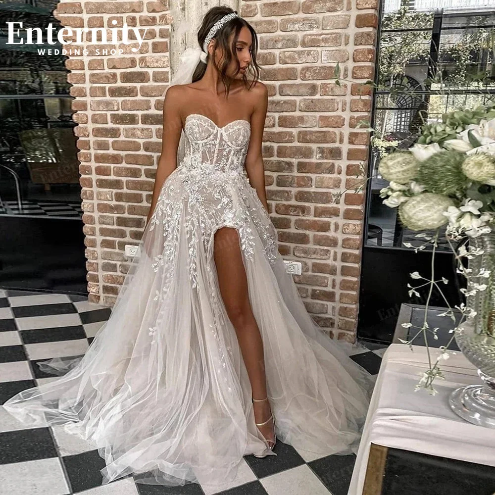 Top Trends: Beach Sweetheart Wedding Gowns For Bride Elegant Boho Bridal Dress Lace Appliques Sleeveless High Split Sexy Vestidos De Novia Shoppable Styles - Image 4