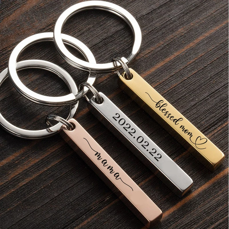 Top Trends: Custom Text Name Keychain For Women Men Stainless Steel Bar Keyring Jewelry Personalized Phone Number Car Key Chain Family Gifts Shoppable Styles