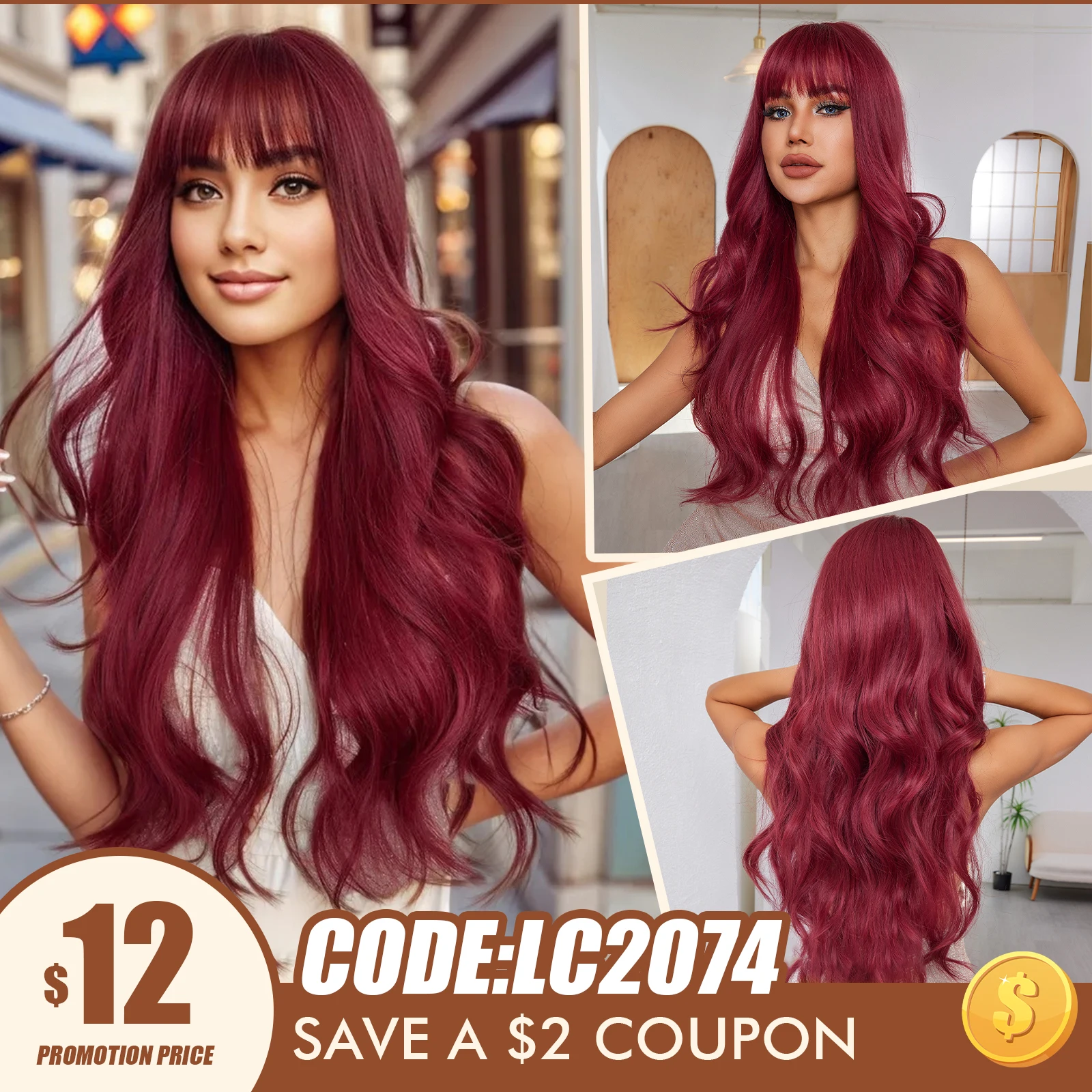 Top Trends: CharmSource Long Wine Red Synthetic Wigs With Bangs Burgundy Curly Wig For Women Wave Cosplay Party Natural Hair Heat Resistant Shoppable Styles