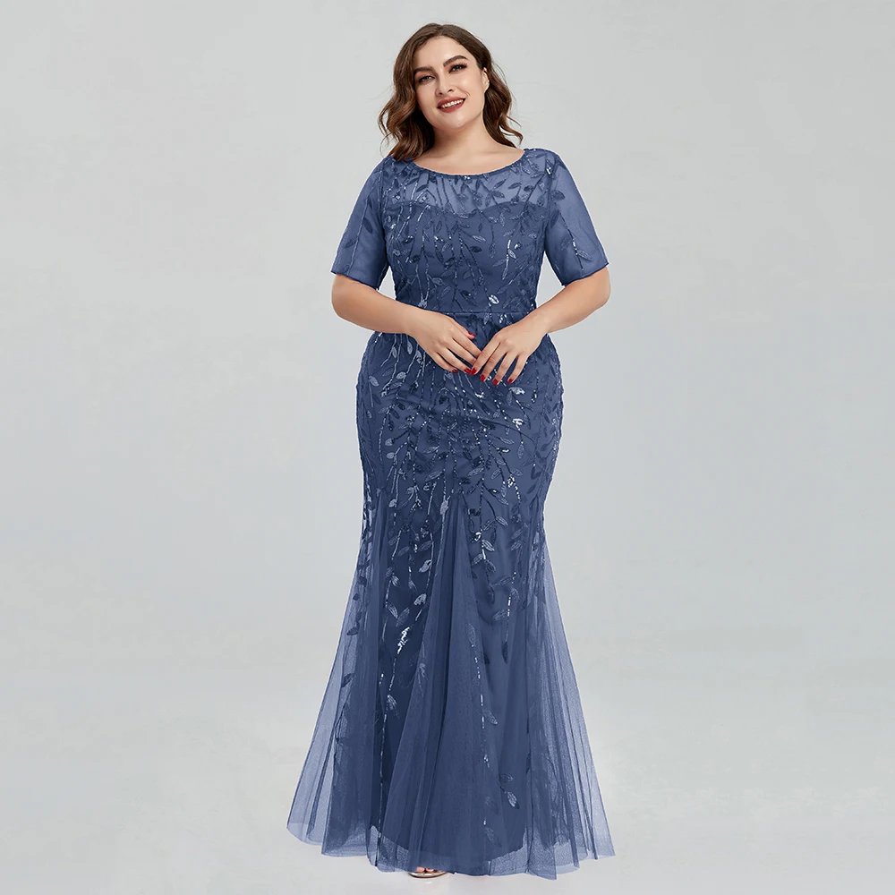 Top Trends: 2023 Plus Size Sequin Mesh Mermaid Slim Evening Dress Beaded Leaves Pattern Formal Women Elegant Party Prom Gowns Short Sleeve Shoppable Styles - Image 3