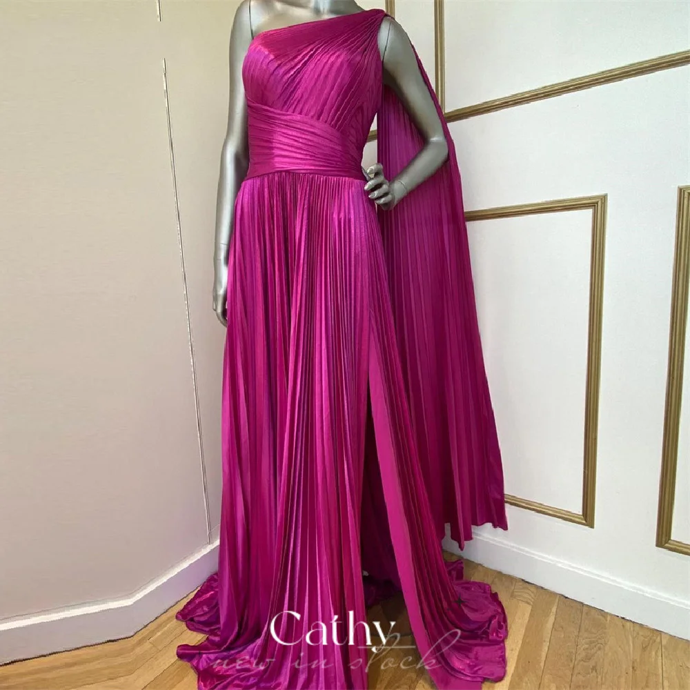 Top Trends: Cathy Sexy One Shoulder Prom Dress Rose Pink Evening Dress Sexy Side Split فساتين مناسبة رسمية Silk Satin Party Dress Shoppable Styles