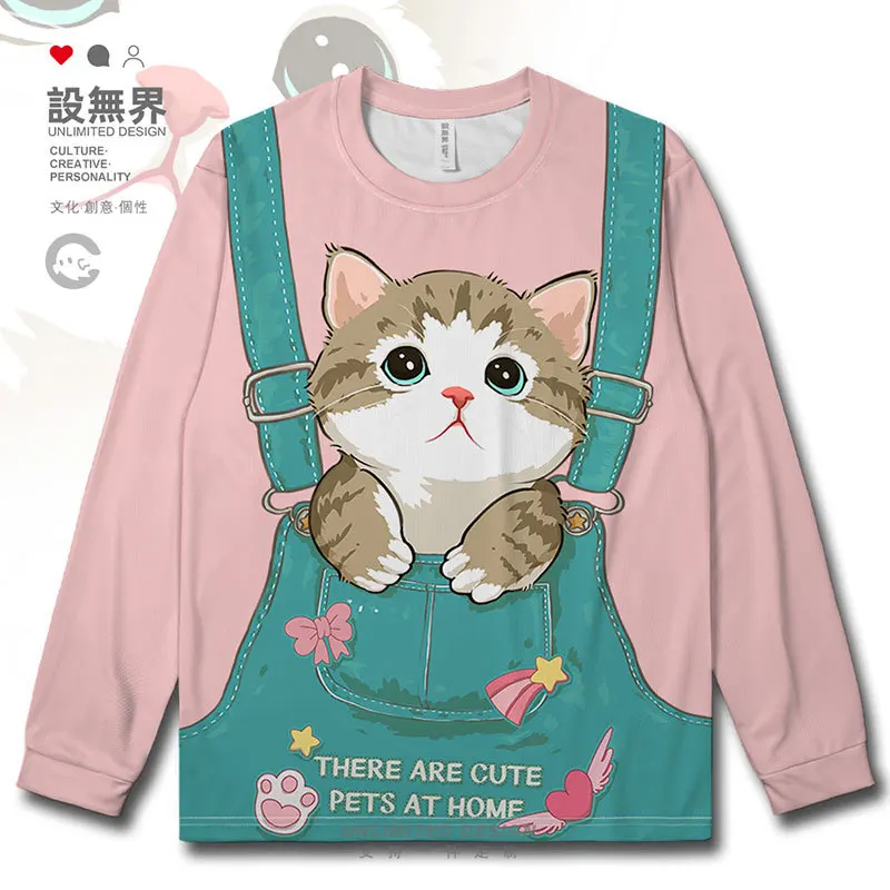 Top Trends: Children's Clothing Girls Long Sleeve T-Shirt Cartoon Cat Printed Kawaii Girl Cotton Tee Shirt Love Overall Autumn Clothes Kids Shoppable Styles