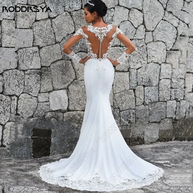 Top Trends: RODDRSYA Mermaid Wedding Dress Illusion Scoop Lace Back Buttons Vestidos De Noiva Mariage Bridal Gown Bride Satin Applique Train Shoppable Styles - Image 2