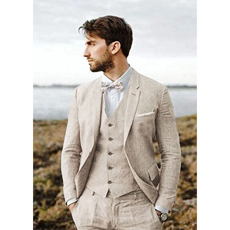 Top Trends: New Design Linen Suit For Men 3 Pieces Formal Wedding Prom Set Slim Fit Jacket Groom Best Man Tuxedo Costume Homme Suit Shoppable Styles