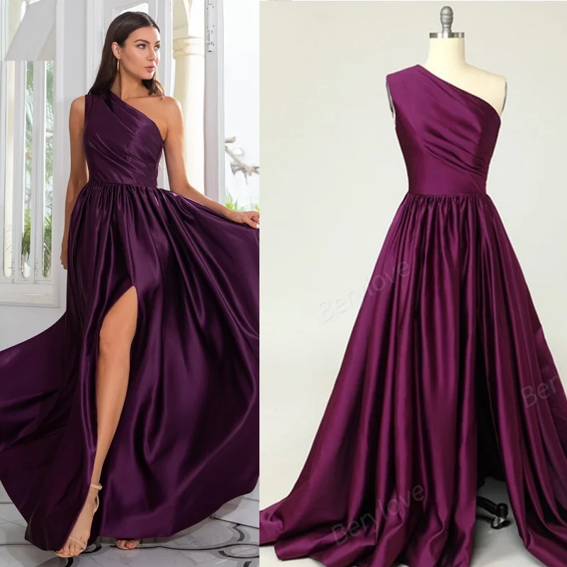 Top Trends: Sexy Satin Purple A-Line Evening Dresses Side Split Prom Dress 2022 One Shoulder Evening Gowns A Line Party Dress Robe De Soiree Shoppable Styles