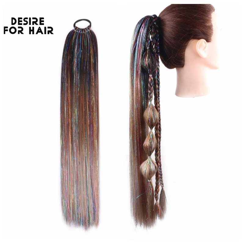 Top Trends: Desire For Hair 26inch Long Synthetic Ponytails Rubber Band Hair Piece Mix Tinsel Bling Bling Braiding Hair Extensions Shoppable Styles