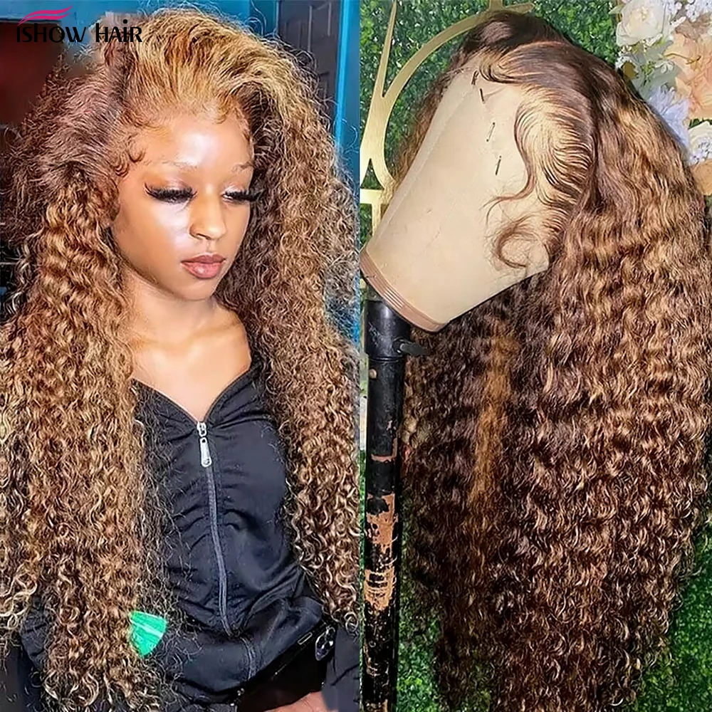 Top Trends: Ishow Deep Wave Lace Frontal Wig 13x4 HD Highlight Wig Human Hair Glueless Honey Blondy Brown Colored Lace Front Wig For Women Shoppable Styles