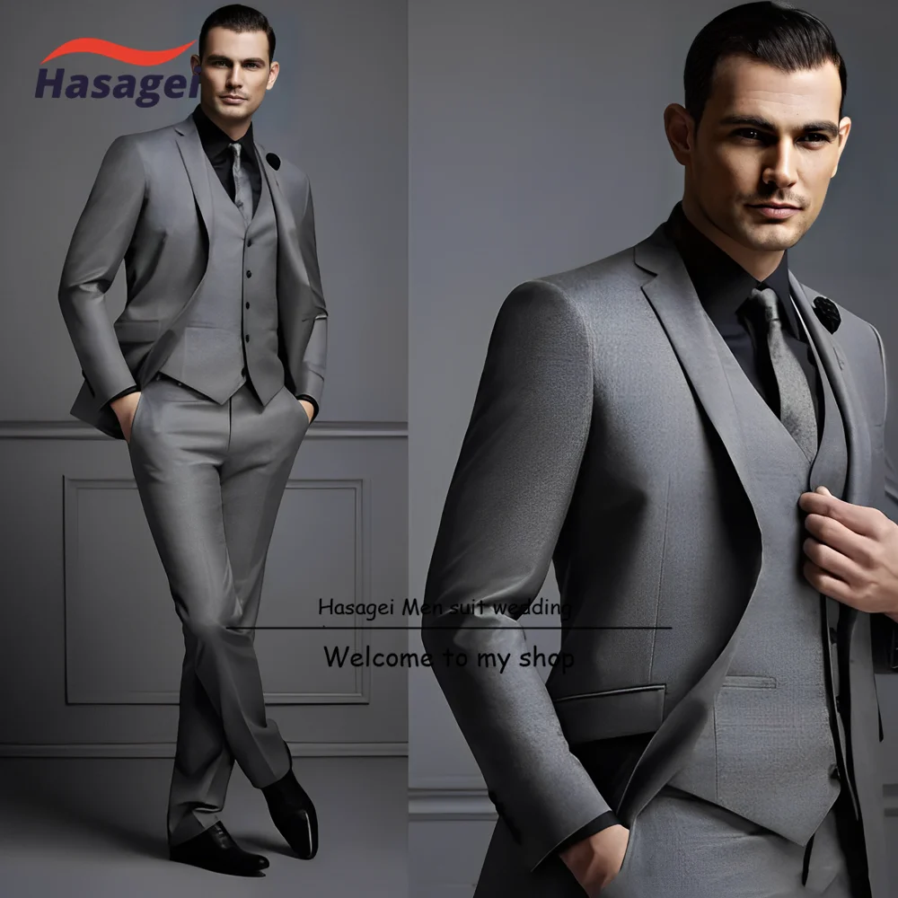 Top Trends: Dark Gray Elegant Men&#039;s Suit Three Piece Wedding Groom Tuxedo Slim Fit Jacket Pants Vest Formal Party Homme Suit Shoppable Styles