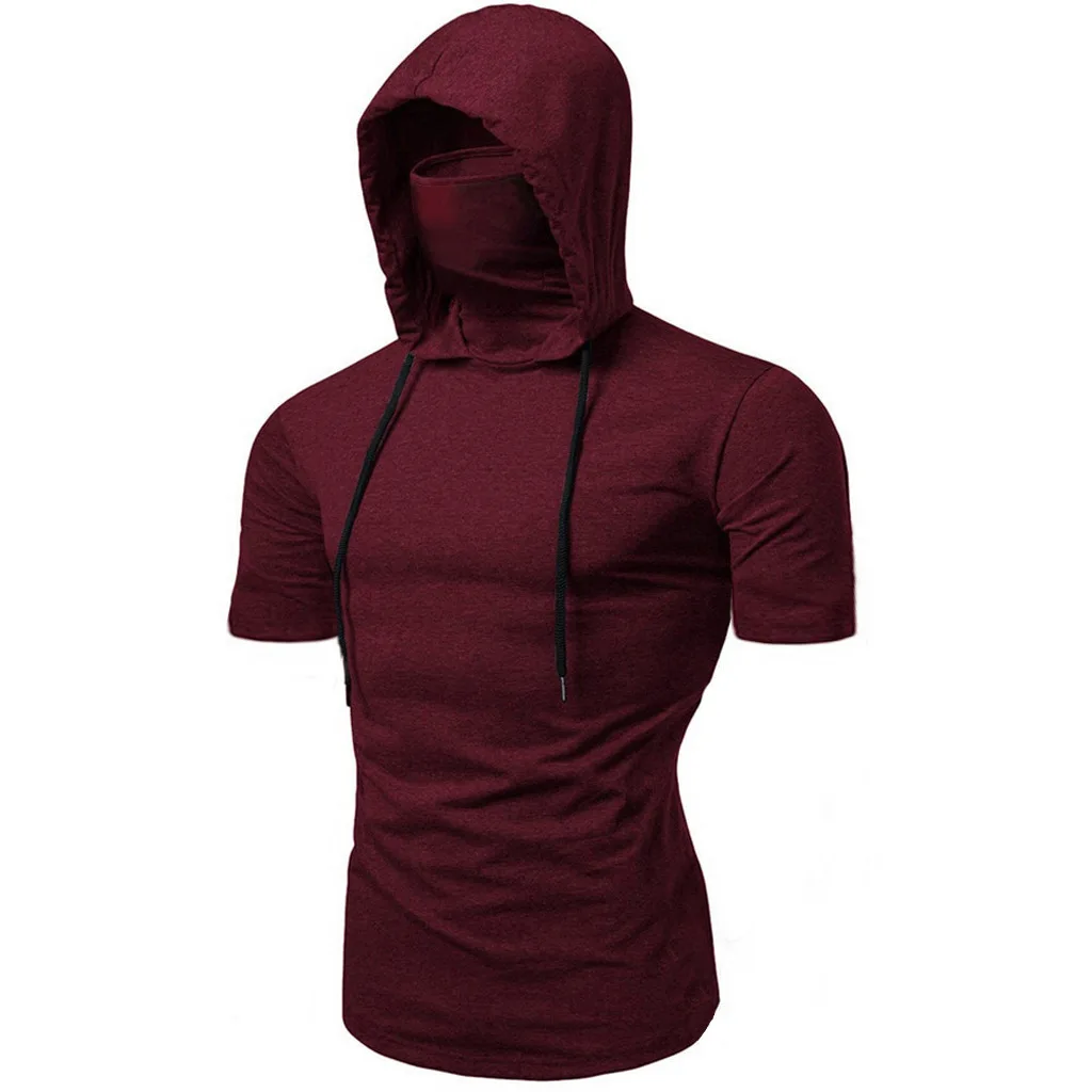 Top Trends: Men Gym Thin Hoodie Short Sleeve Hoodies With Mask Sweatshirt Casual Splice Large Open-Forked Mask Hoodie Sweatshirt Hooded Tops Shoppable Styles