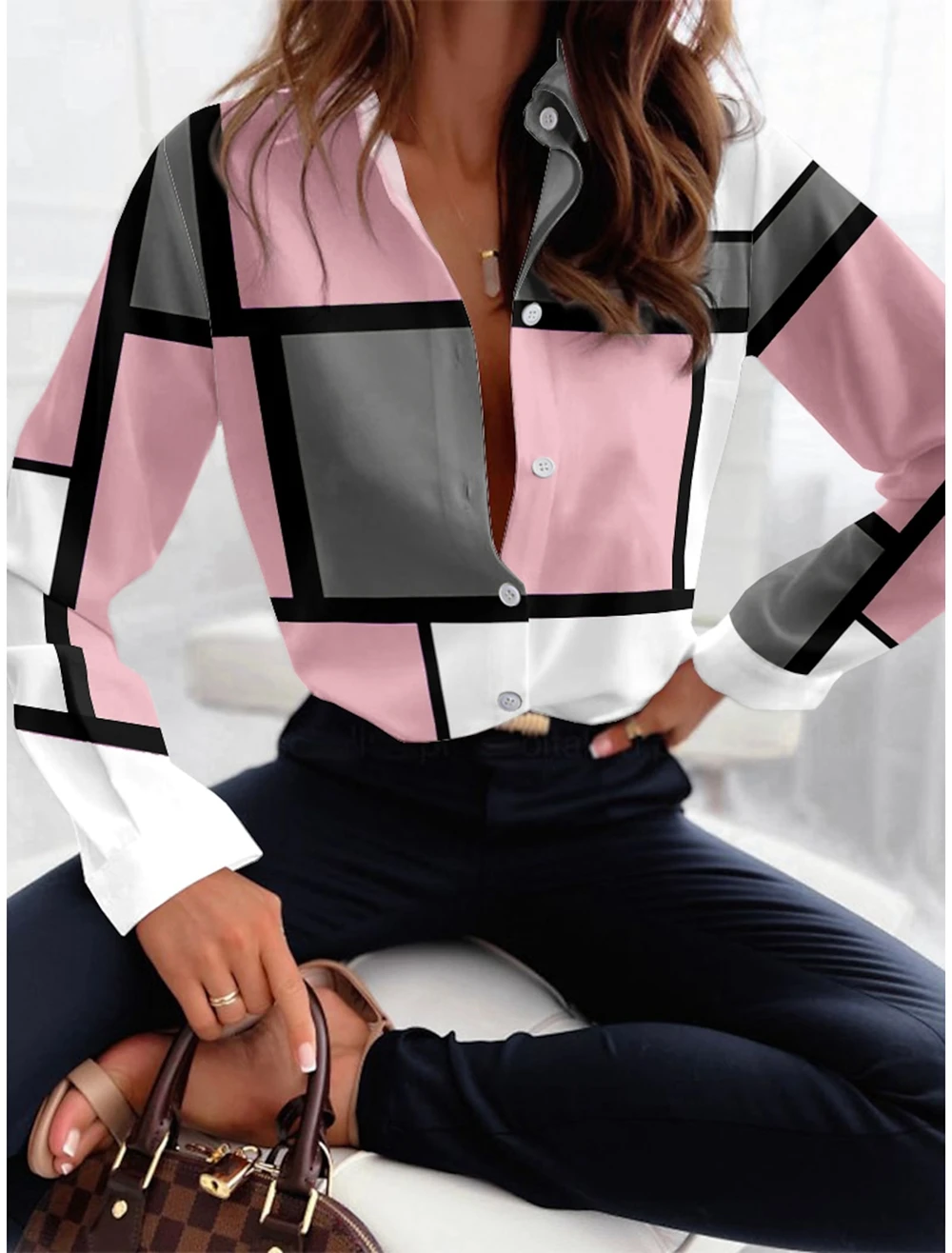 Top Trends: New Women&#039;s Shirt Blouse Plaid Pink Blue Purple Print Button Long Sleeve Casual Fashion Shirt Collar Regular Fit Spring &amp; Fall Shoppable Styles