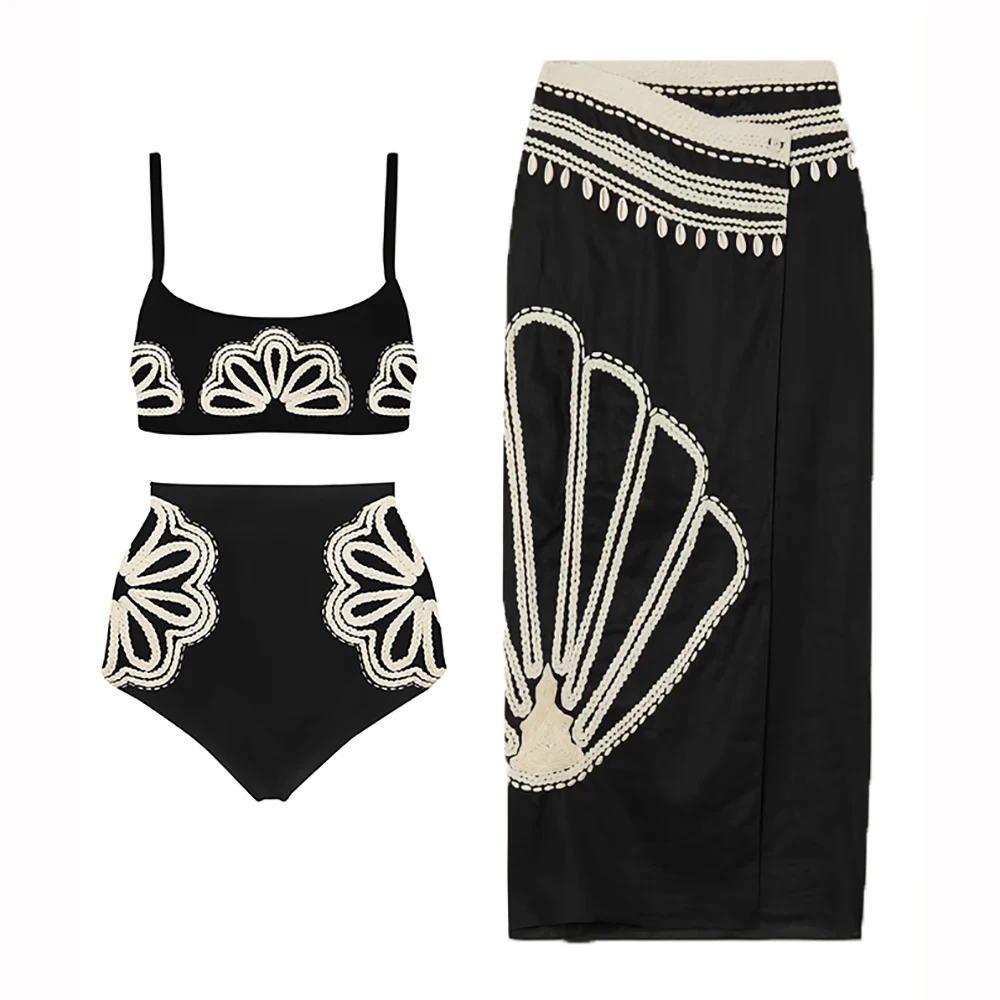 Top Trends: Bathing Suit Women Black Simple Print Fashion Swimsuit Sexy Printed Bikini High Waist Swimwear Two-piece And Skirt Beach Outfits Shoppable Styles