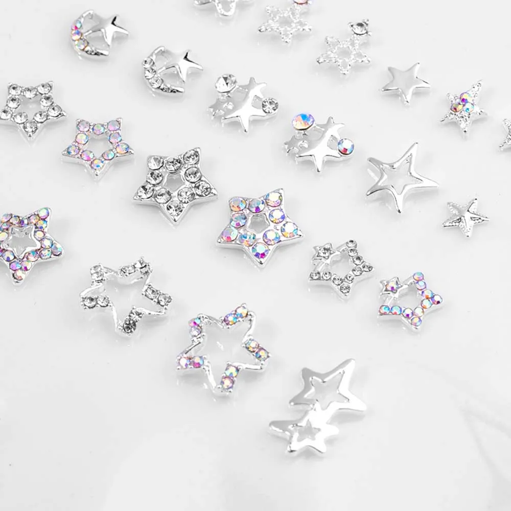 Top Trends: 10Pcs Star Alloy Nail Art Jewelry Charm 3D Five-Pointed-Star Silver Crystals Diamond DIY Nail Art Trinkets Luxury Manicure Decor Shoppable Styles - Image 6