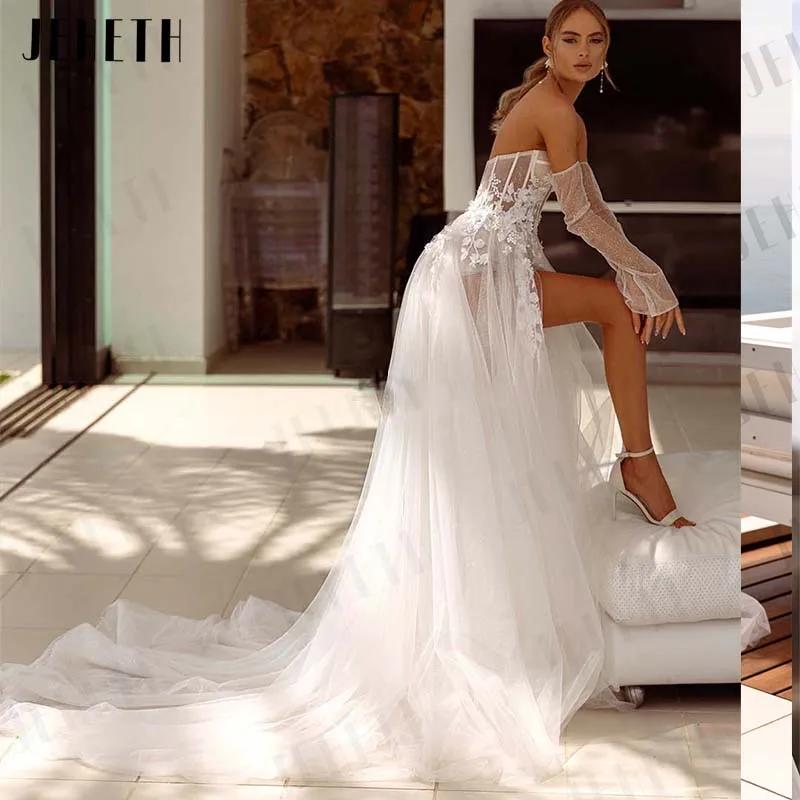 Top Trends: JEHETH Modern Sweetheart Lace Applique A Line Wedding Dresses Side Slit Custom Made Formal Bridal Grown 2024 Rode De Morrie Shoppable Styles