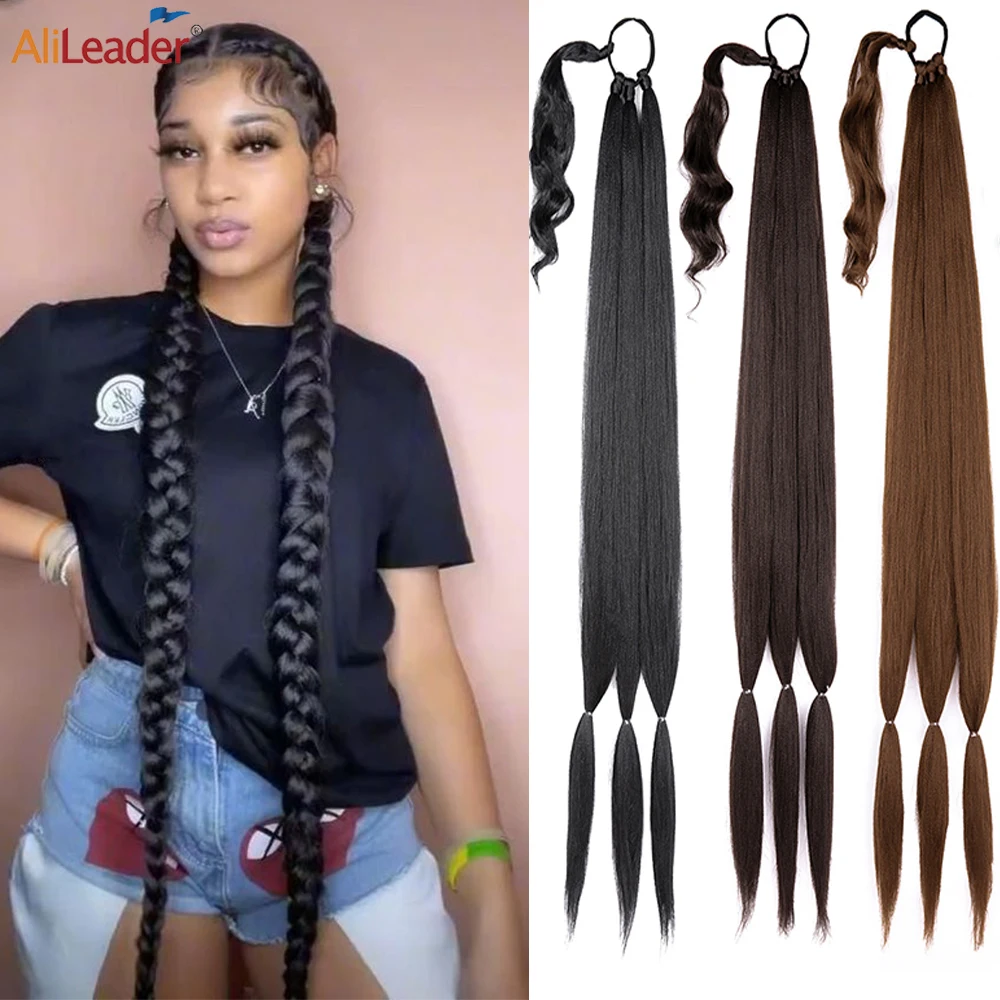 Top Trends: 26" 36" Extra Long Ponytail With Hair Tie Synthetic Braided Ponytail Extension Hair Straight Fake Hair DIY Braided False Tail Shoppable Styles