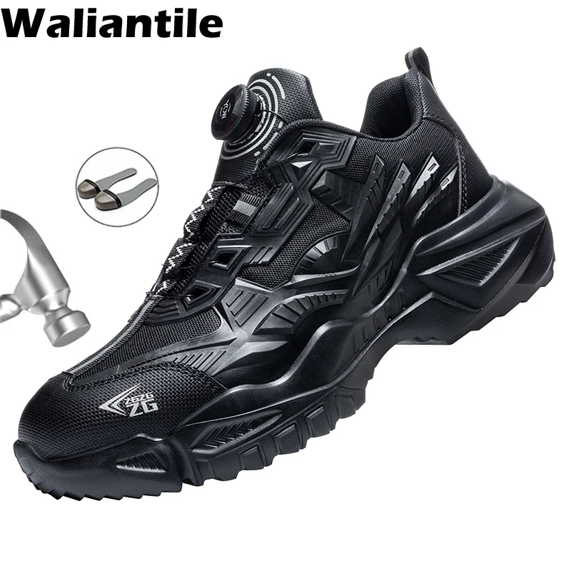 Top Trends: Waliantile Luxury Men Safety Shoes Lightweight Puncture Proof Work Boots Lace Free Steel Toe Indestructible Sneakers Shoes Male Shoppable Styles