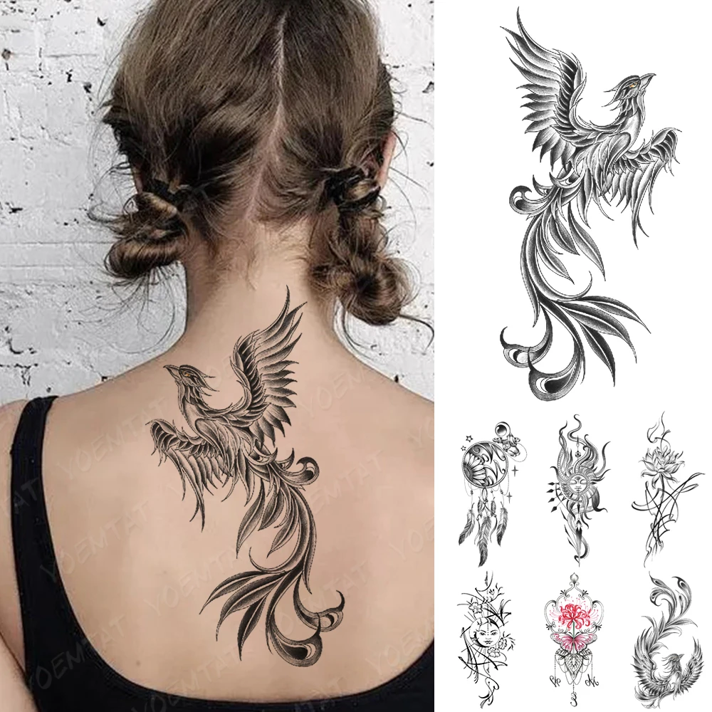 Top Trends: Waterproof Temporary Tattoo Sticker Black Phoenix Dragon Lotus Butterfly Women Men Flash Tattoos Arm Back Body Art Fake Tatoo Shoppable Styles