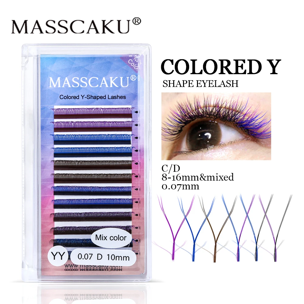 Top Trends: MASSCAKU Rainbow YY Eyelash Extensions Super Natural Soft Silk Eyelashes Color Y Shape Hand Wove Individual Eyelashes Shoppable Styles