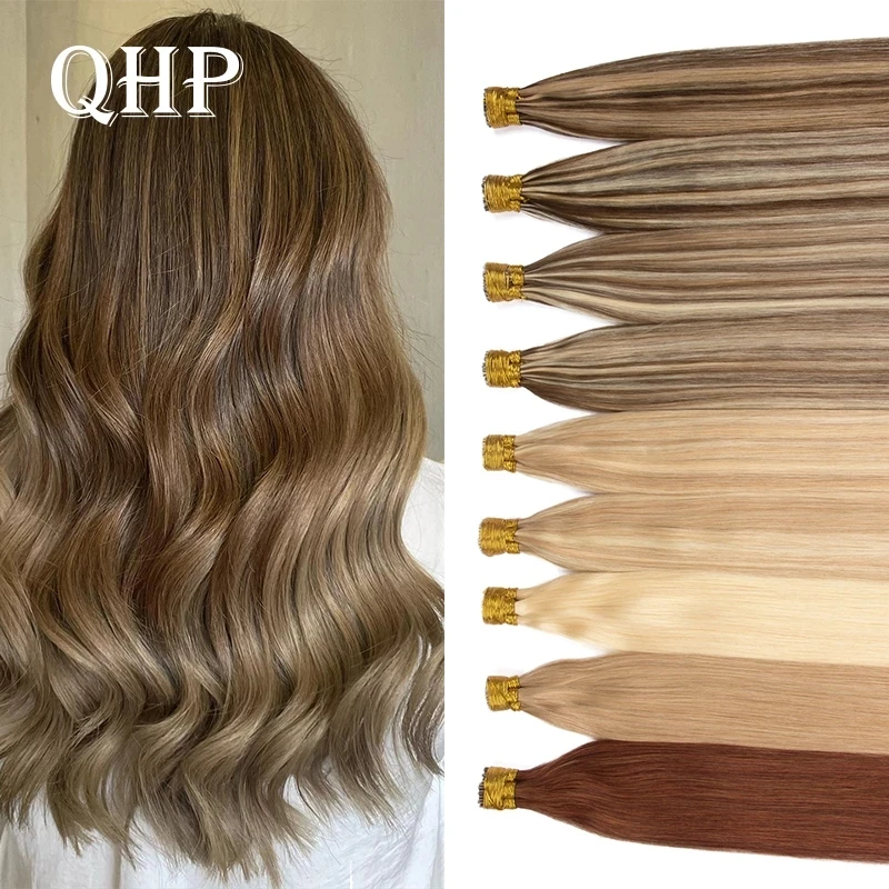 Top Trends: QHP Straight I Tip Hair Extension Machine Made 100% Real Human Remy Hair Extensions 0.8g / Pcs 50Pcs / Set Keratin Hairpiece Shoppable Styles