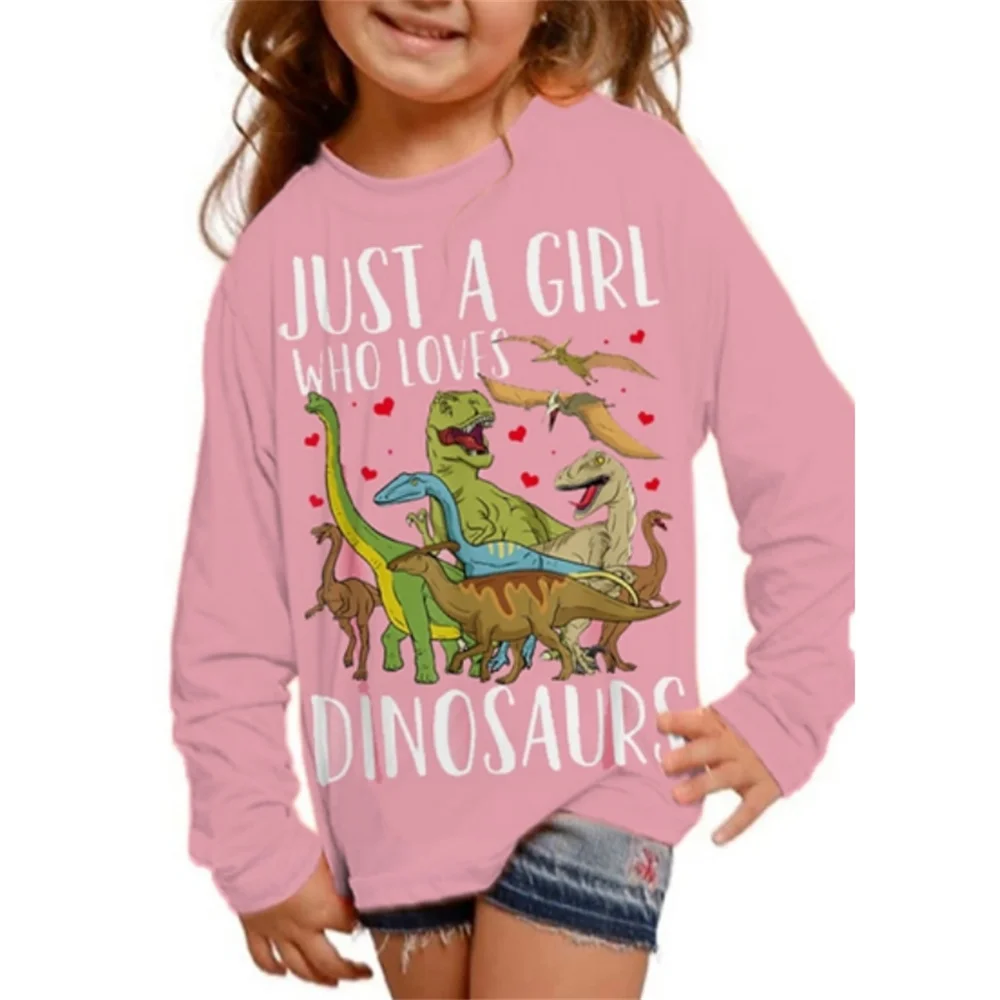 Top Trends: Korean Children Top Letters T-Shirts Dinosaurs Long Sleeve Autumn Clothing For Girls 2023 One Piece T Shirt Kids Shoppable Styles