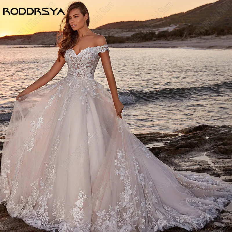 Top Trends: RODDRSYA Appliques Off Shoulder Wedding Dresses A-line Tulle Sweep Train Beach Bridal Gowns Back Buttons Vestidos De Novia Playa Shoppable Styles