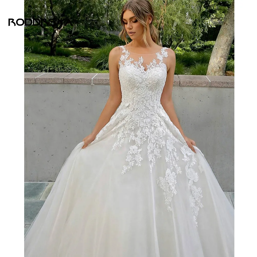 Top Trends: RODDRSYA Elegant Wedding Dress A-Line O-Neck Tank Lace Appliques Illusion Button Tulle Bride Gown 2023 Robe De Mariée Customized Shoppable Styles