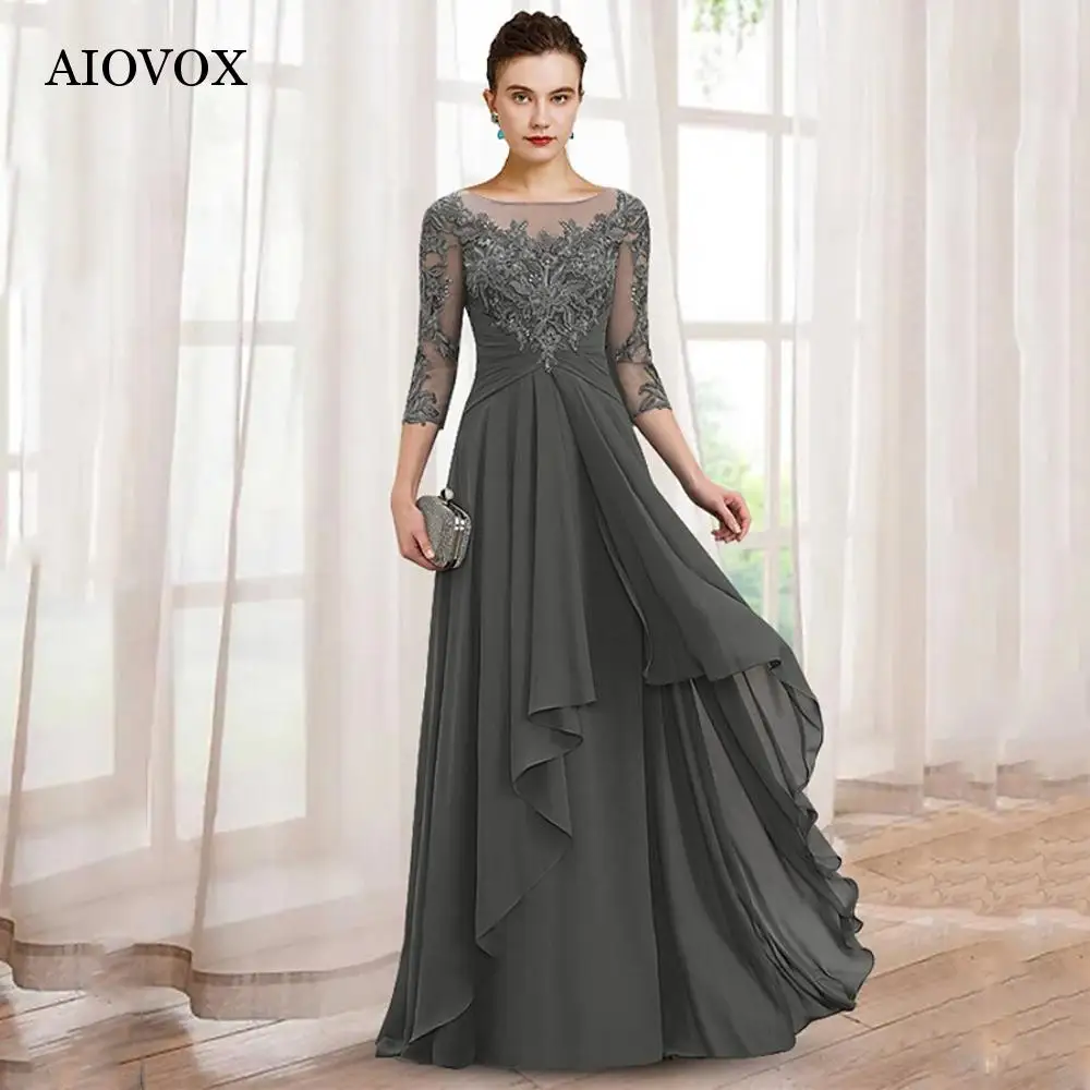 Top Trends: AIOVOX Elegant A-Line Mother Of The Bride Dresses Chiffon Appliques Long Party Dresses Woman For Weddings Pleat Vestido De Noche Shoppable Styles