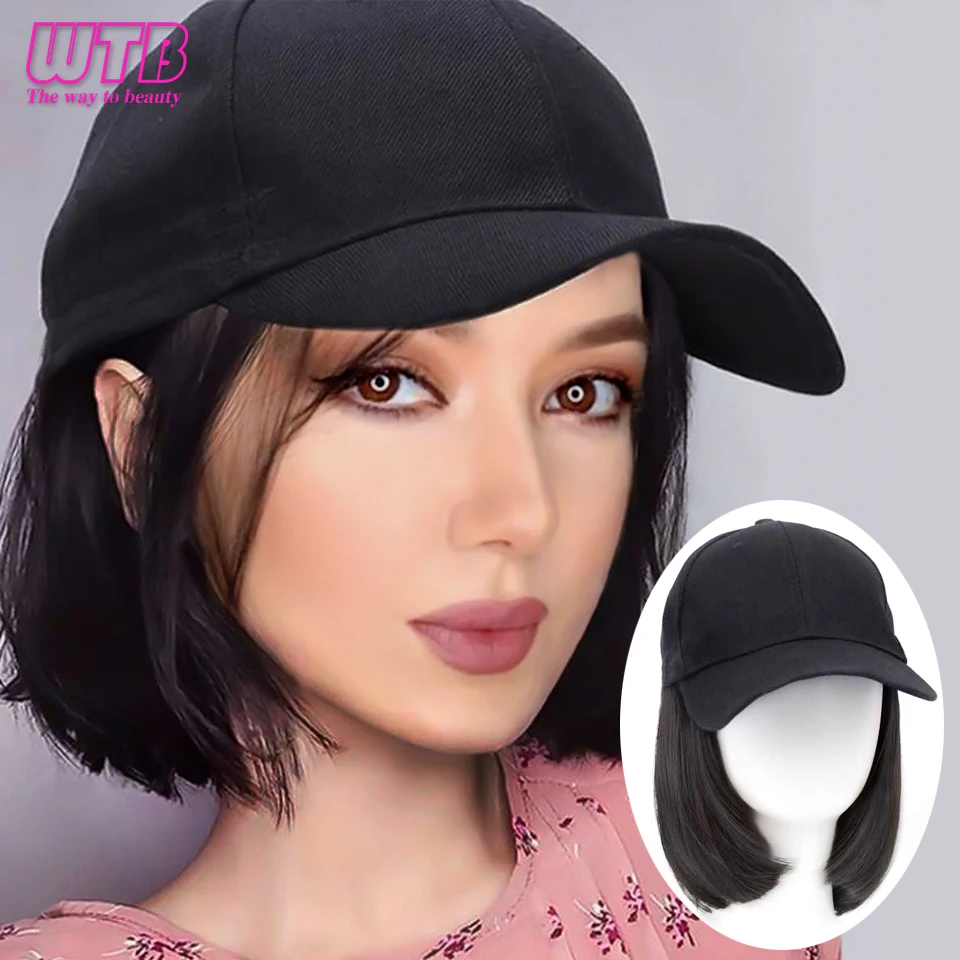 Top Trends: WTB Synthetic Natural Wigs Hat Seamless Connection Hair Extension For Women Wigs Short Bob Baseball Cap Wig Adjustable Black Shoppable Styles