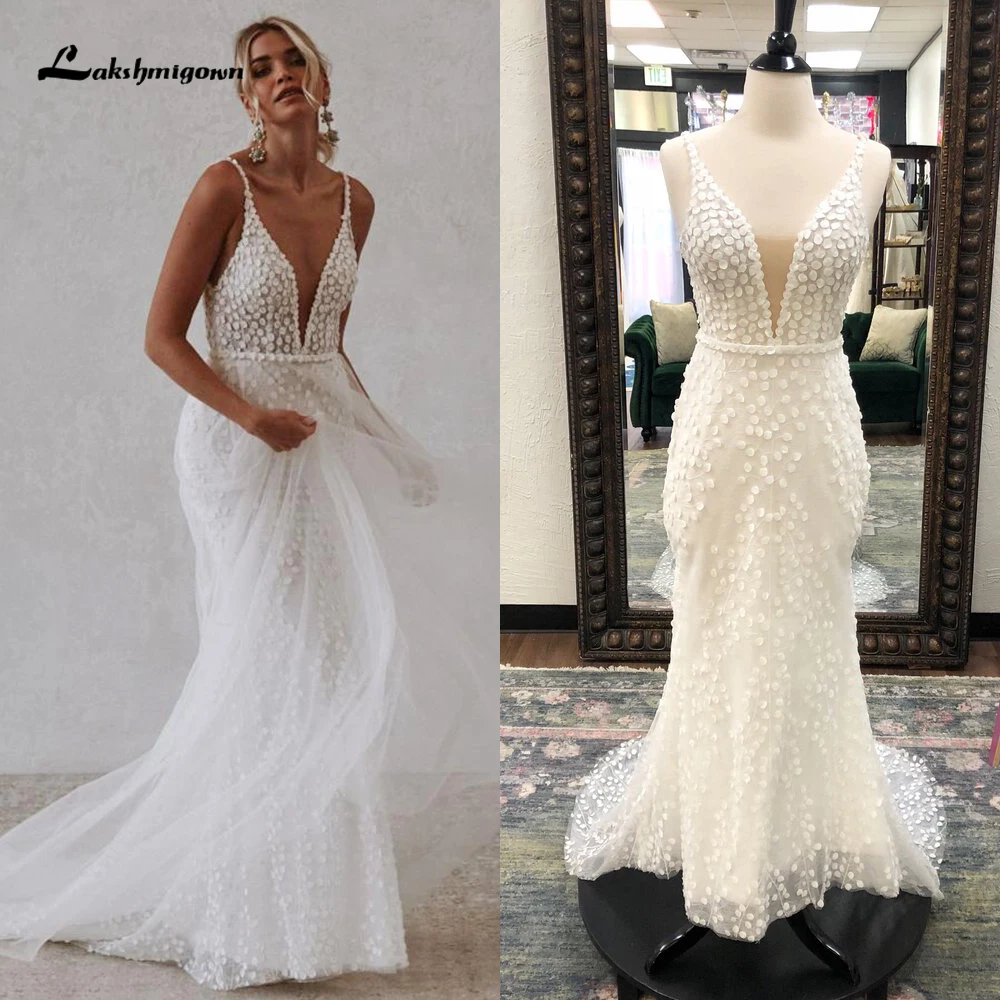 Top Trends: Boho V Neck Spaghetti Straps Lace A Line Wedding Dress For Women Sexy Open Back Bridal Gowns Sweep Vestidos De Novia Robe De Shoppable Styles