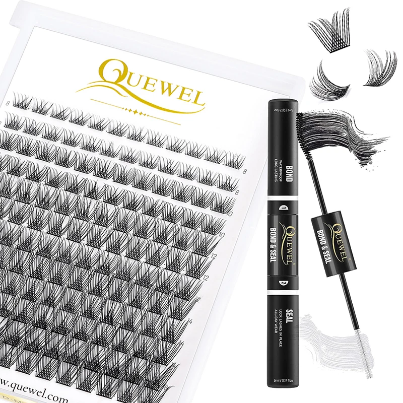 Top Trends: Quewel Lashes Kit 144pcs DIY Clsuter Eyelashes Extension Bond And Seal Long Lasting Last Glue 72pcs Dovetail Segmented Lashes Shoppable Styles